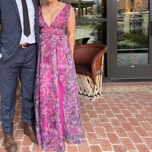 Lulus Garden Romance Magenta Floral Print Organza Maxi Dress